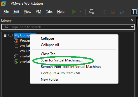 Ajout manuel de la VM dans VMware
